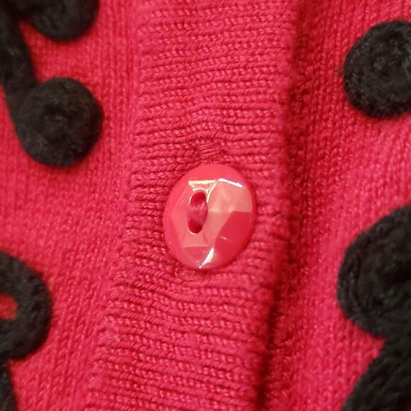 Vintage 80's Cardigan Sweater Black Soutache Red Faceted Buttons - Picture 11 of 14